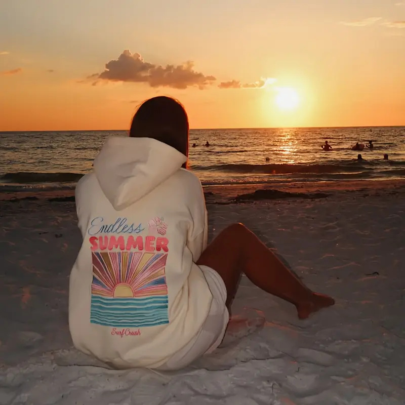 Дамски суитшърт с качулка – дълги ръкави, принт, свободен силует, 95% полиестер, зима 2025