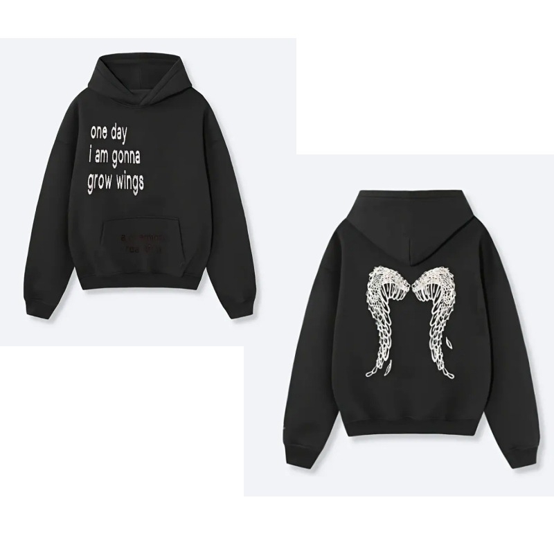 Дамски суитшърт с качулка – дълги ръкави, принт, свободен силует, 95% полиестер, зима 2025