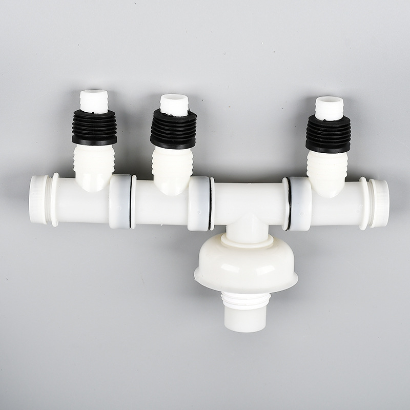 Пластмасови дренажни фитинги с три изхода за пералня и мивка (многофункционален ъглов дизайн)