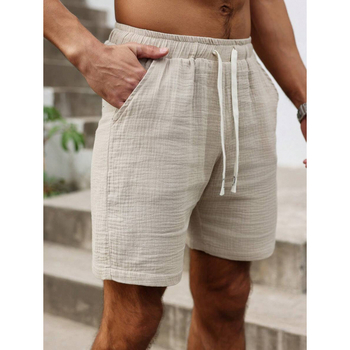 Мъжки свободни шорти с връзка на талията и джобове, ретро стил, дължина 9/10, памук CVC