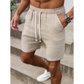 Мъжки свободни шорти с връзка на талията и джобове, ретро стил, дължина 9/10, памук CVC