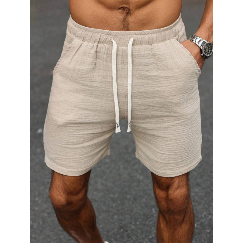 Мъжки свободни шорти с връзка на талията и джобове, ретро стил, дължина 9/10, памук CVC