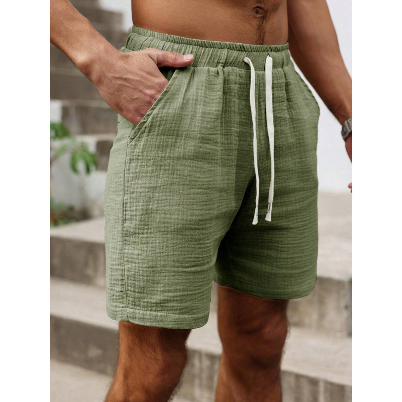 Мъжки свободни шорти с връзка на талията и джобове, ретро стил, дължина 9/10, памук CVC