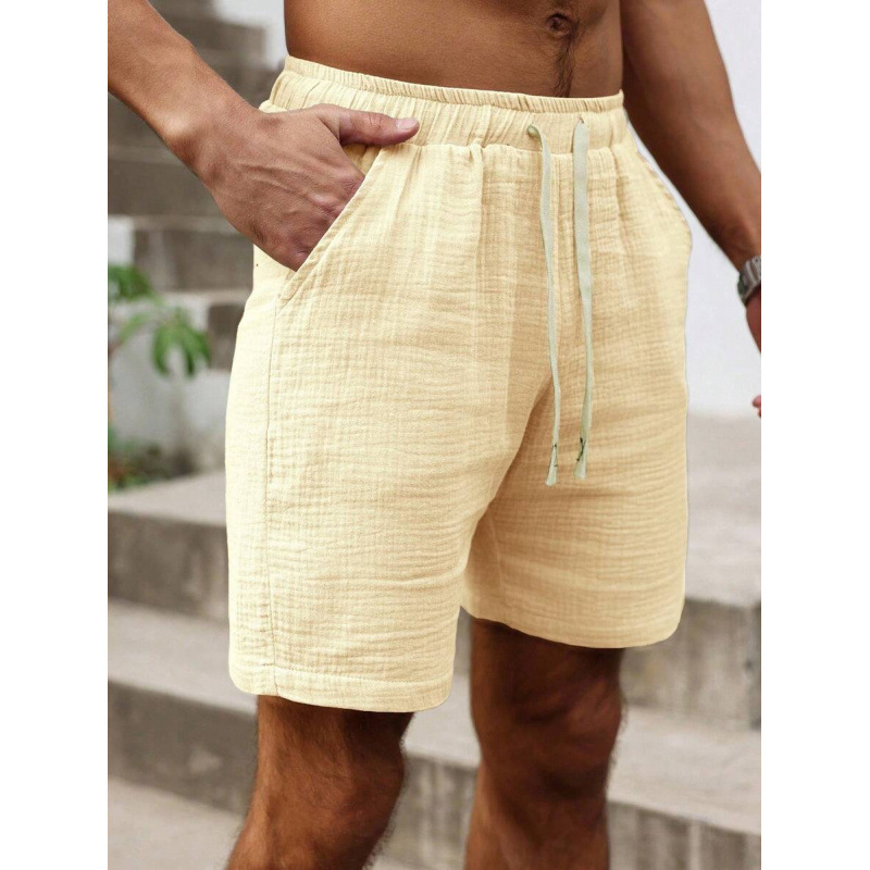 Мъжки свободни шорти с връзка на талията и джобове, ретро стил, дължина 9/10, памук CVC