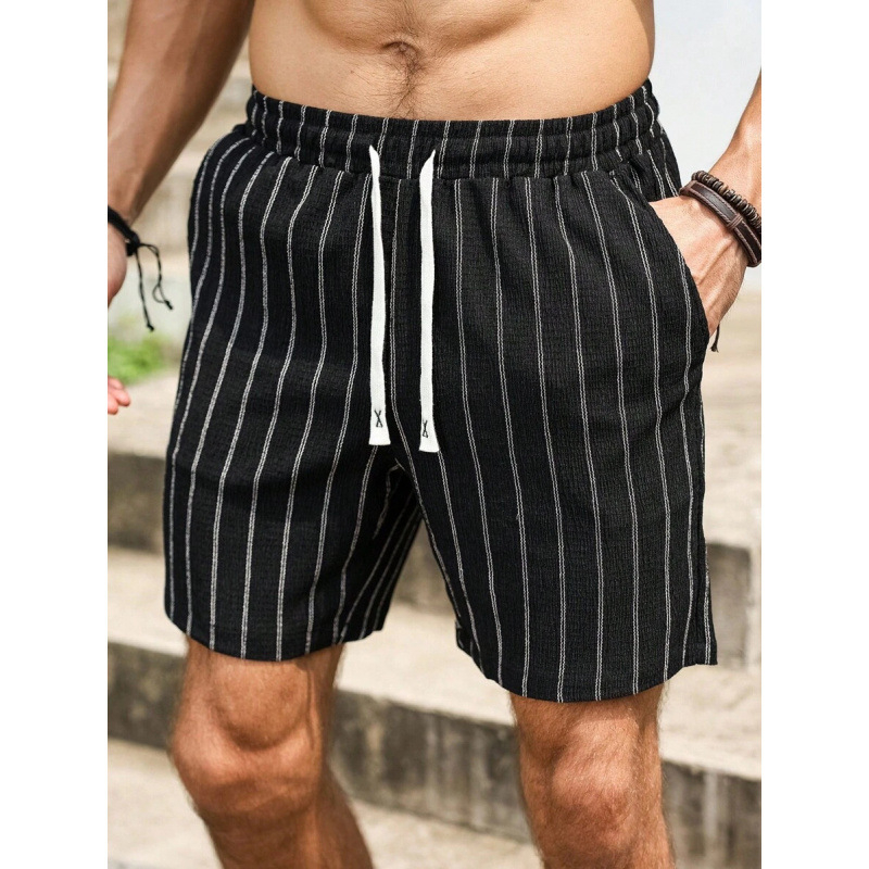 Мъжки свободни шорти с връзка на талията и джобове, ретро стил, дължина 9/10, памук CVC