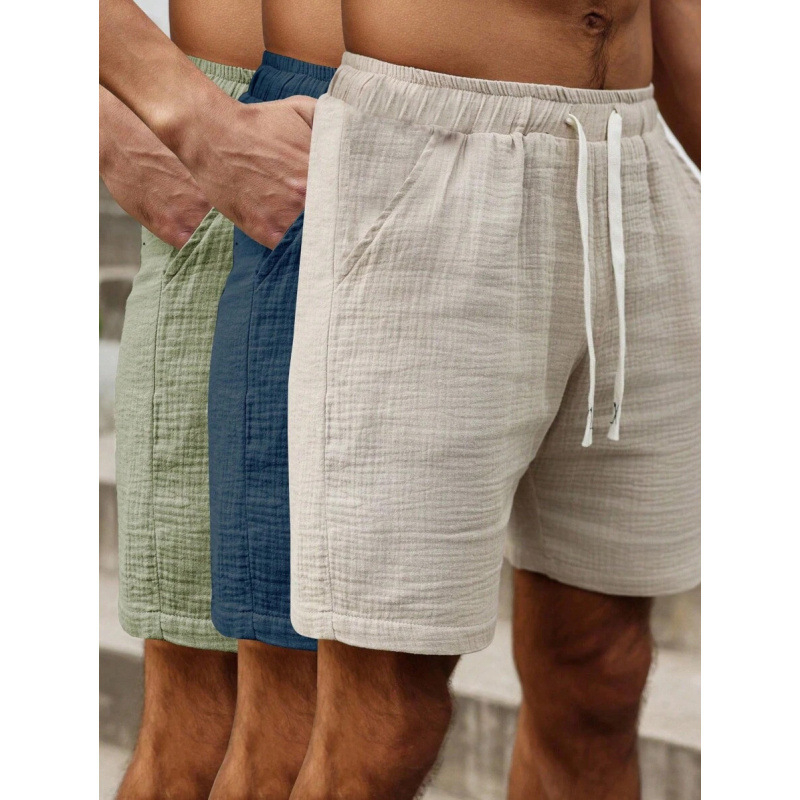 Мъжки свободни шорти с връзка на талията и джобове, ретро стил, дължина 9/10, памук CVC