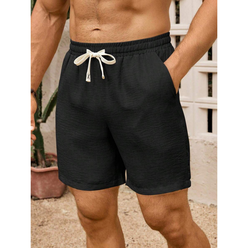 Мъжки свободни шорти с връзка на талията и джобове, ретро стил, дължина 9/10, памук CVC