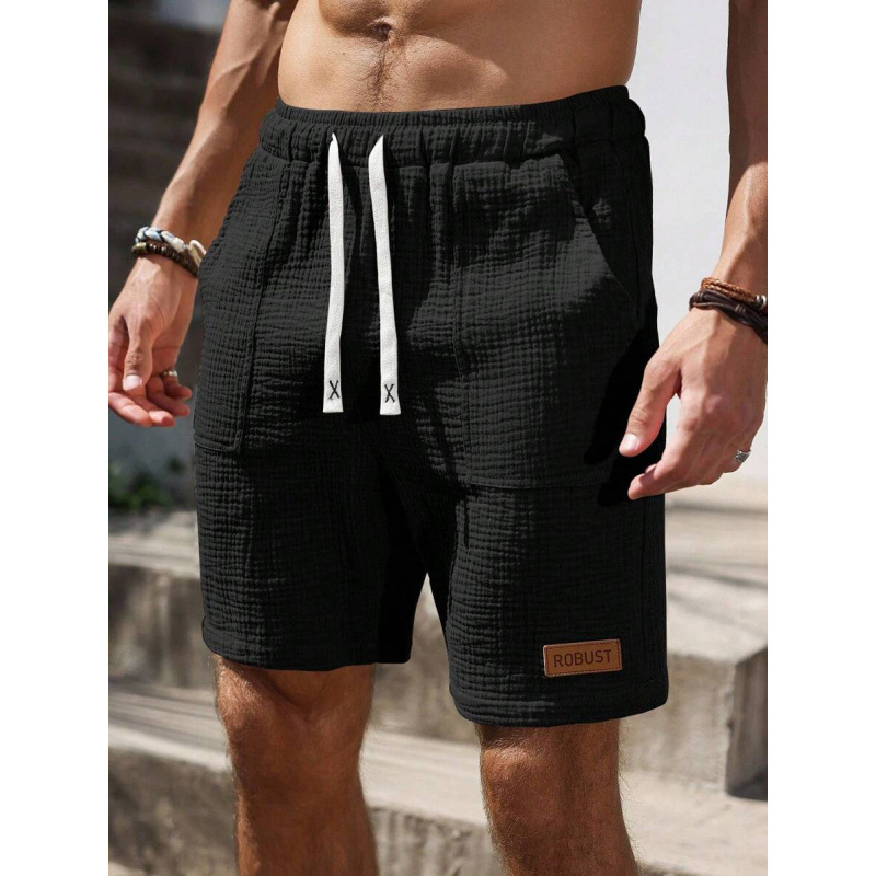 Мъжки свободни шорти с връзка на талията и джобове, ретро стил, дължина 9/10, памук CVC