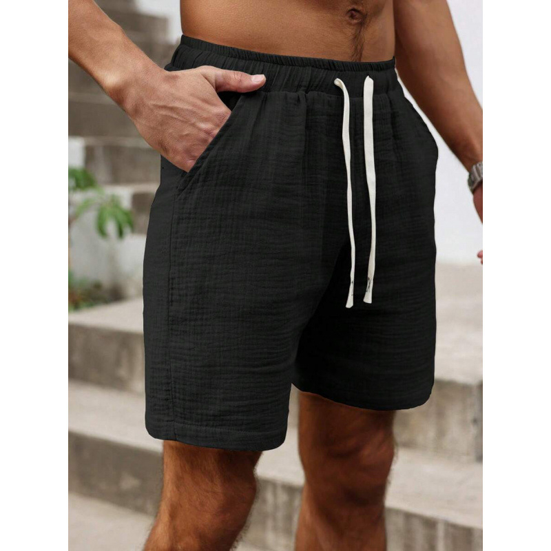 Мъжки свободни шорти с връзка на талията и джобове, ретро стил, дължина 9/10, памук CVC