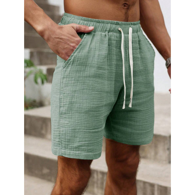 Мъжки свободни шорти с връзка на талията и джобове, ретро стил, дължина 9/10, памук CVC