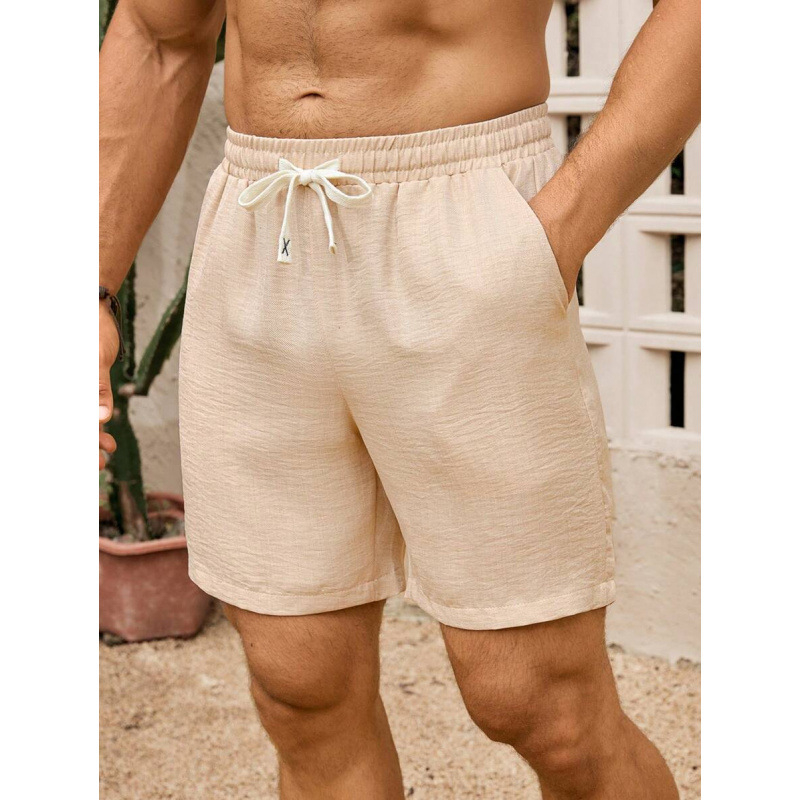 Мъжки свободни шорти с връзка на талията и джобове, ретро стил, дължина 9/10, памук CVC