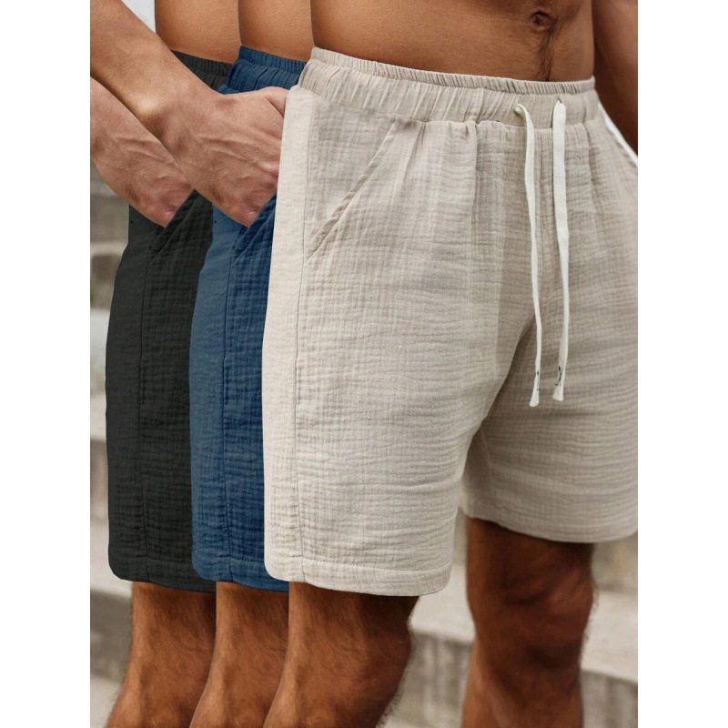 Мъжки свободни шорти с връзка на талията и джобове, ретро стил, дължина 9/10, памук CVC