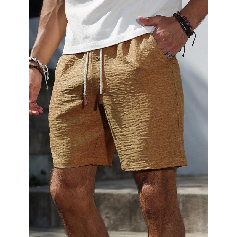 Мъжки свободни шорти с връзка на талията и джобове, ретро стил, дължина 9/10, памук CVC
