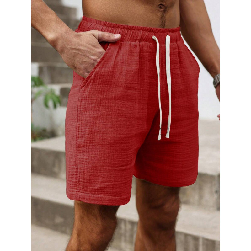 Мъжки свободни шорти с връзка на талията и джобове, ретро стил, дължина 9/10, памук CVC