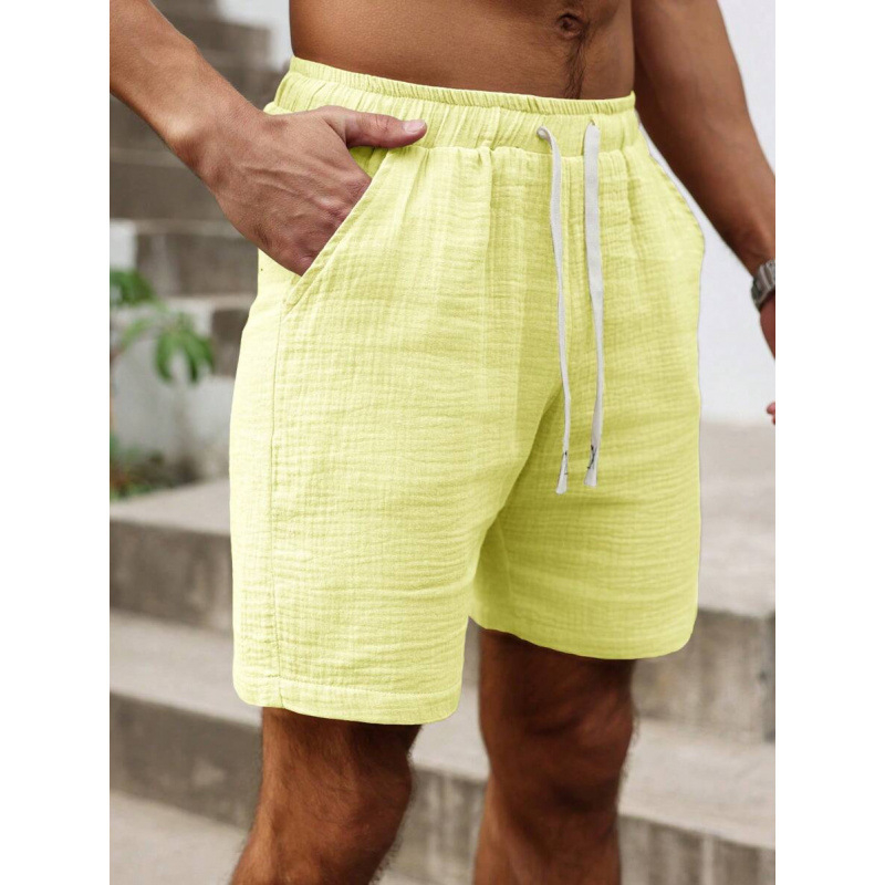 Мъжки свободни шорти с връзка на талията и джобове, ретро стил, дължина 9/10, памук CVC