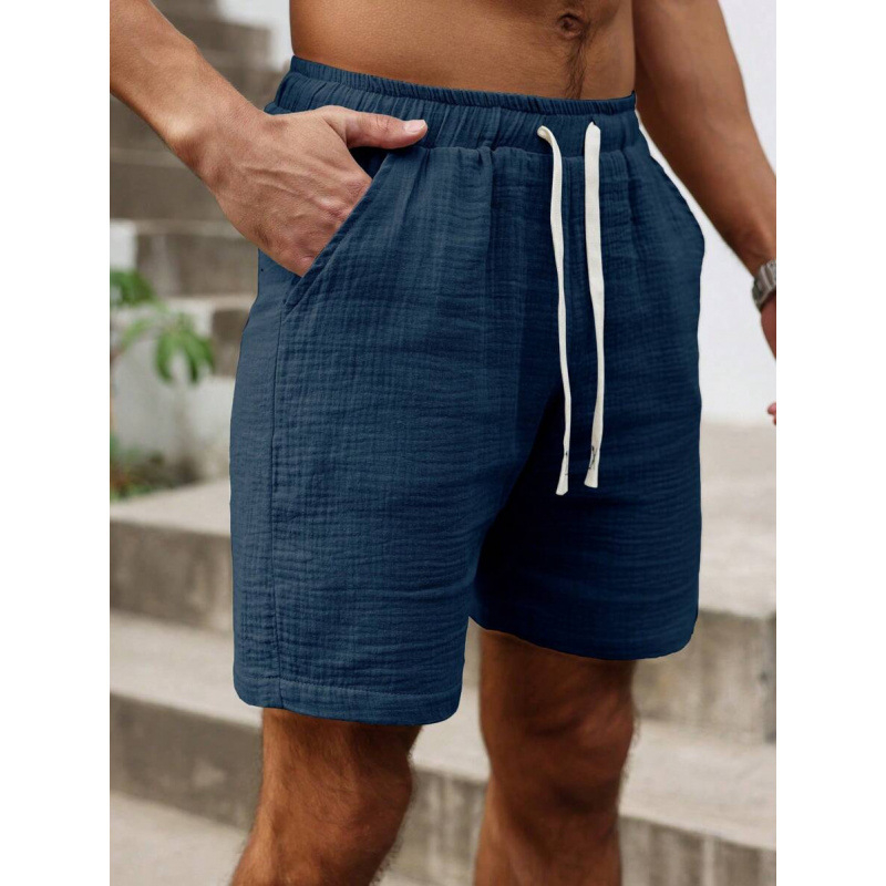 Мъжки свободни шорти с връзка на талията и джобове, ретро стил, дължина 9/10, памук CVC