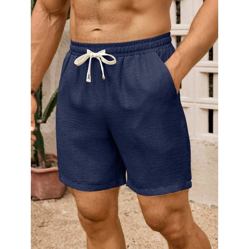 Мъжки свободни шорти с връзка на талията и джобове, ретро стил, дължина 9/10, памук CVC