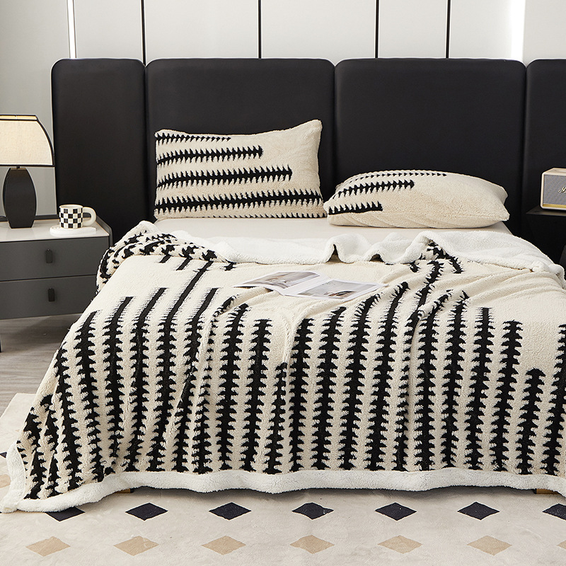 Korál fleecová deka pre gauč, zima, polyester, 300–500 g, geometrický vzor, zmršťovanie 3%