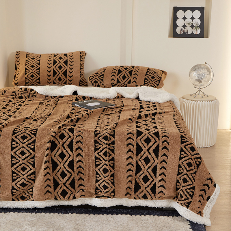 Korál fleecová deka pre gauč, zima, polyester, 300–500 g, geometrický vzor, zmršťovanie 3%
