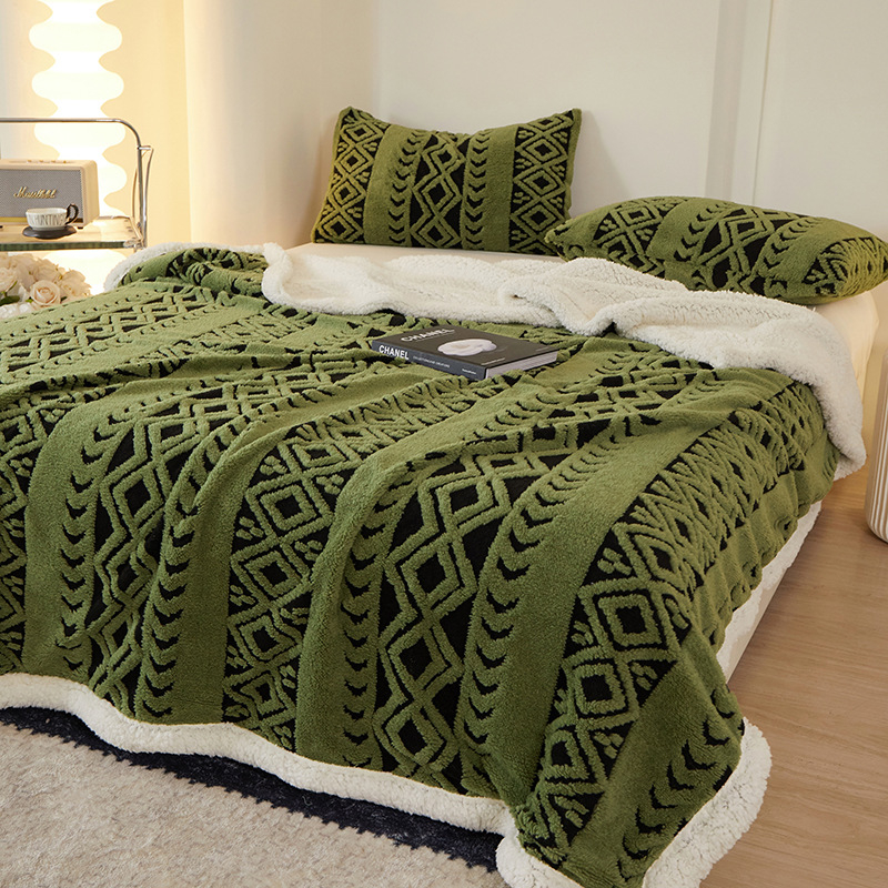 Korál fleecová deka pre gauč, zima, polyester, 300–500 g, geometrický vzor, zmršťovanie 3%