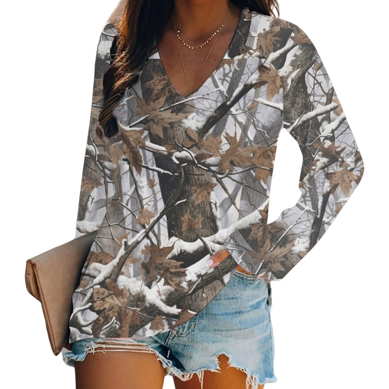 Ženski top s 3D ispisom, dugih rukava, bez ovratnika, udoban kroj, poliester