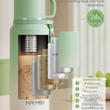 Izolovaný pohár Xiangquan — vnútro z 316 nerezovej ocele, vonkajší plášť z 201 nerezovej ocele, prenosný dizajn, izolácia 0–6 hodín