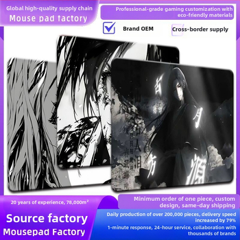 wkUK spēļu peli paliktnis, melnbalts anime dizains, neslīd, dabīgā gumija, vienpusējs, karstā pārneses drukāšana, pielāgojams pēc attēla vai parauga