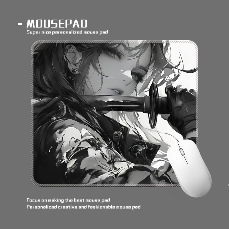 wkUK spēļu peli paliktnis, melnbalts anime dizains, neslīd, dabīgā gumija, vienpusējs, karstā pārneses drukāšana, pielāgojams pēc attēla vai parauga