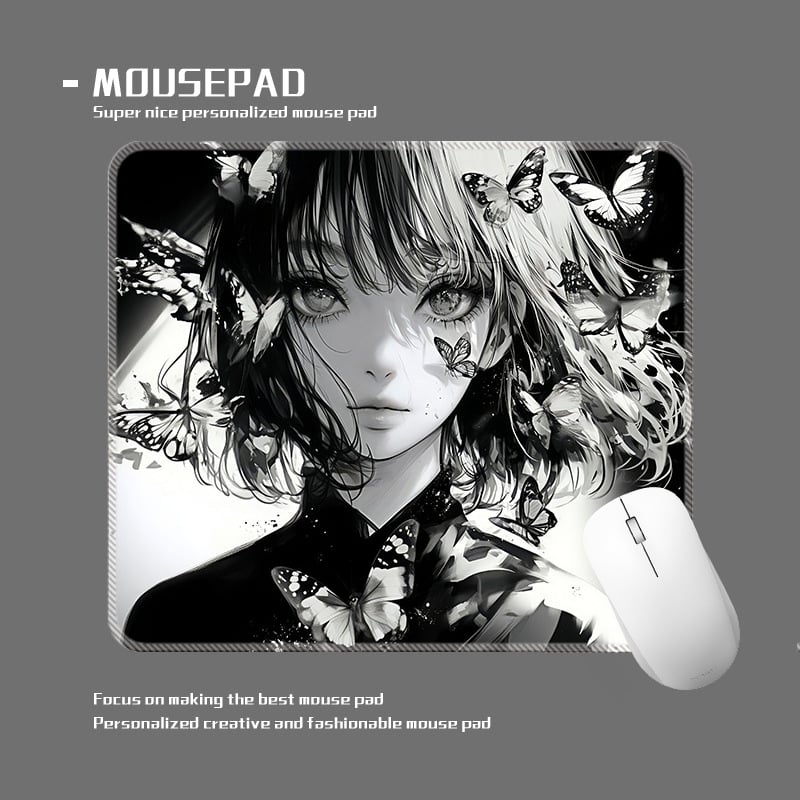 wkUK spēļu peli paliktnis, melnbalts anime dizains, neslīd, dabīgā gumija, vienpusējs, karstā pārneses drukāšana, pielāgojams pēc attēla vai parauga