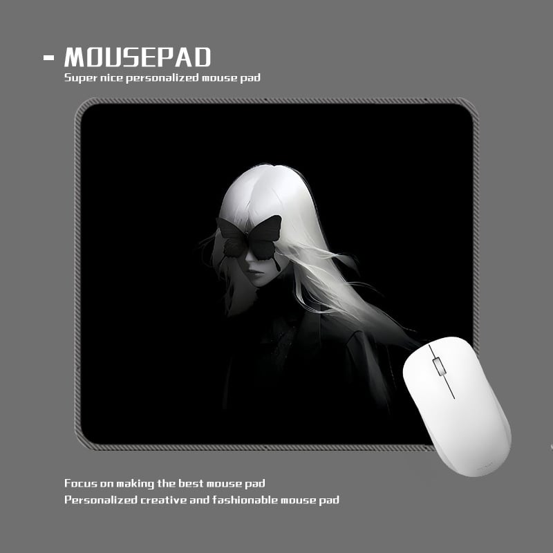 wkUK spēļu peli paliktnis, melnbalts anime dizains, neslīd, dabīgā gumija, vienpusējs, karstā pārneses drukāšana, pielāgojams pēc attēla vai parauga