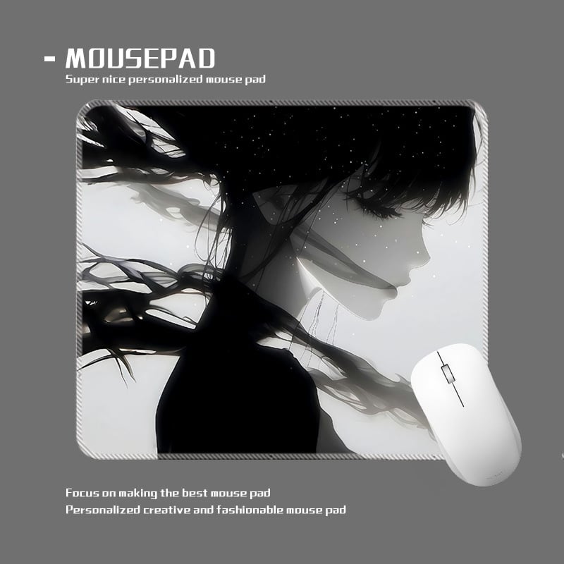 wkUK spēļu peli paliktnis, melnbalts anime dizains, neslīd, dabīgā gumija, vienpusējs, karstā pārneses drukāšana, pielāgojams pēc attēla vai parauga