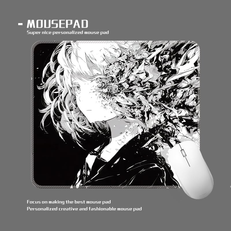 wkUK spēļu peli paliktnis, melnbalts anime dizains, neslīd, dabīgā gumija, vienpusējs, karstā pārneses drukāšana, pielāgojams pēc attēla vai parauga