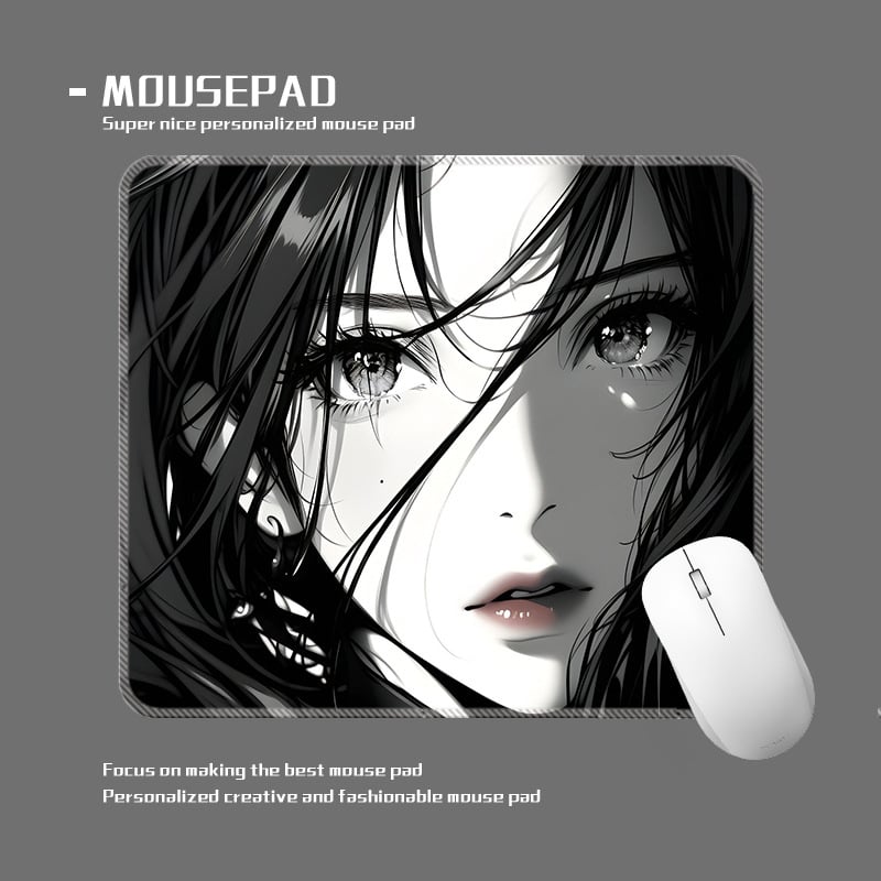 wkUK spēļu peli paliktnis, melnbalts anime dizains, neslīd, dabīgā gumija, vienpusējs, karstā pārneses drukāšana, pielāgojams pēc attēla vai parauga