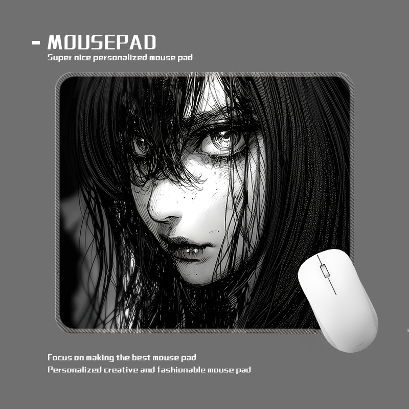 wkUK spēļu peli paliktnis, melnbalts anime dizains, neslīd, dabīgā gumija, vienpusējs, karstā pārneses drukāšana, pielāgojams pēc attēla vai parauga