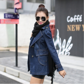 Ženski džins kaput, otisak, pamuk, gradski commuter stil