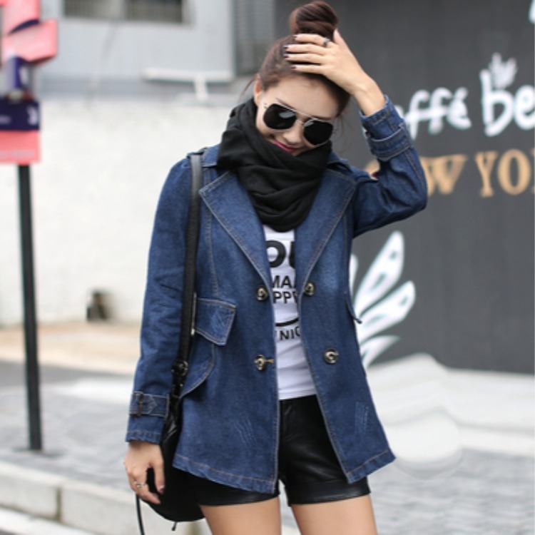 Ženski džins kaput, otisak, pamuk, gradski commuter stil