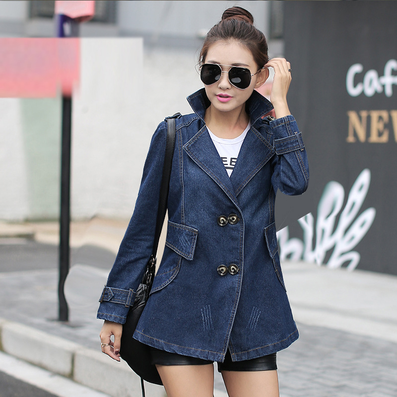 Ženski džins kaput, otisak, pamuk, gradski commuter stil