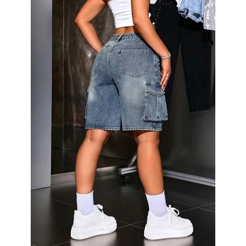 Дънкови дамски къси панталони в винтидж стил, свободна кройка, дължина 9/10, плат CVC, памук