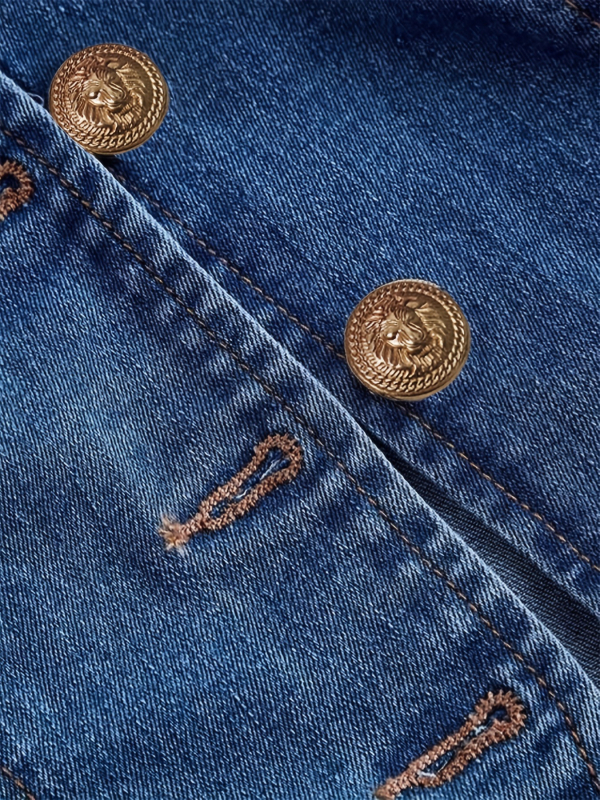 Безръкав жилет с талиява кройка, деним-памучна смес, копчета отпред, кръгло деколте (Лято 2025)