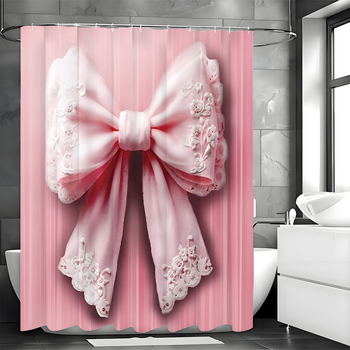 Душ завеса с дантелена панделка - полиестер, модерен минималистичен стил, персонализиране според чертежи, възможност за печат на лого