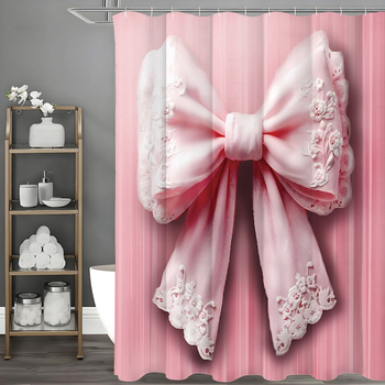 Душ завеса с дантелена панделка - полиестер, модерен минималистичен стил, персонализиране според чертежи, възможност за печат на лого