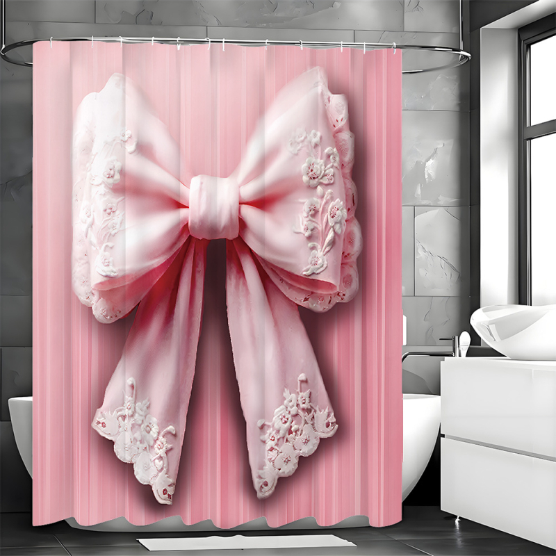 Душ завеса с дантелена панделка - полиестер, модерен минималистичен стил, персонализиране според чертежи, възможност за печат на лого