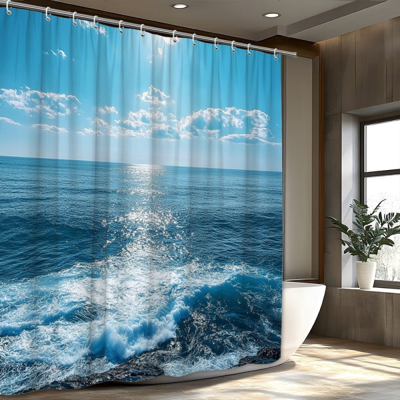 Душ завеса от полиестер, модерен минималистичен стил, възможност за печат на лого, персонализиране според чертежи.