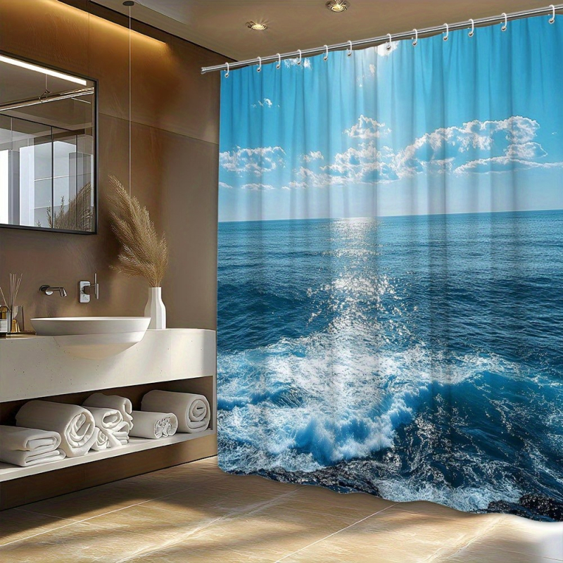 Душ завеса от полиестер, модерен минималистичен стил, възможност за печат на лого, персонализиране според чертежи.