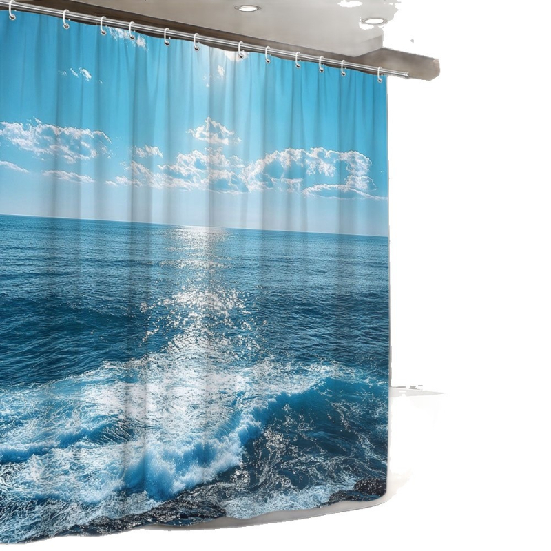 Душ завеса от полиестер, модерен минималистичен стил, възможност за печат на лого, персонализиране според чертежи.