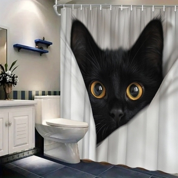Душ завеса с мотив котка, полиестер, модерен минималистичен стил, персонализирана според чертежи