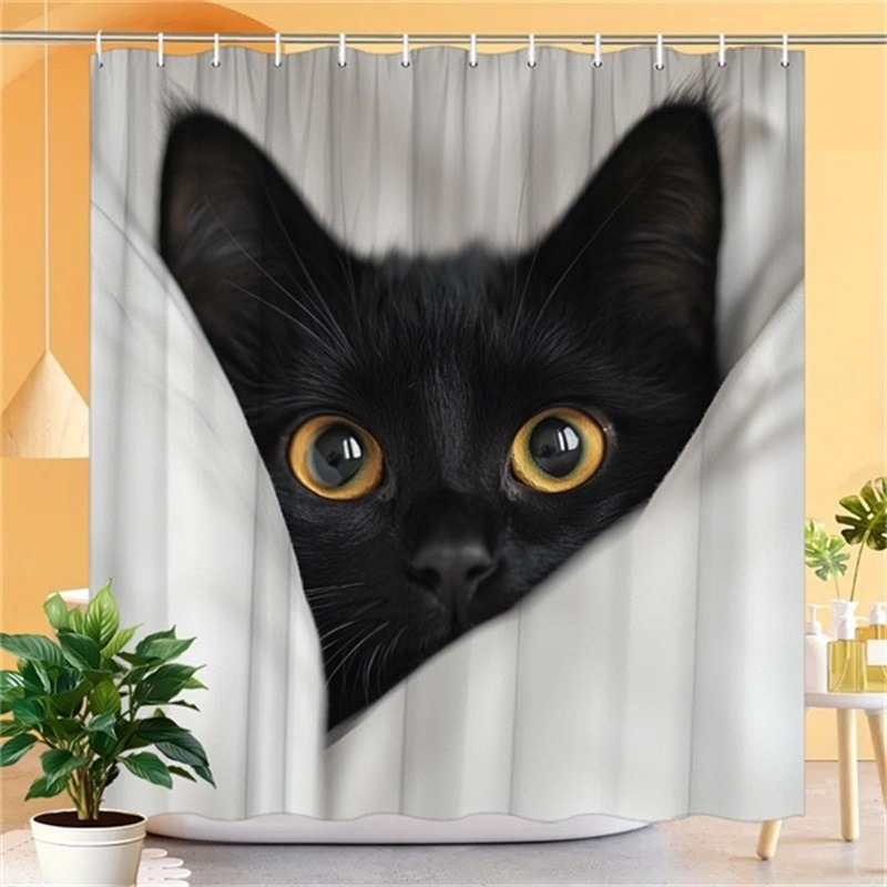 Душ завеса с мотив котка, полиестер, модерен минималистичен стил, персонализирана според чертежи