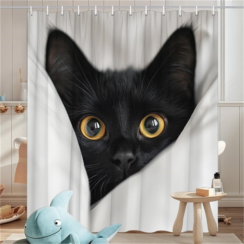 Душ завеса с мотив котка, полиестер, модерен минималистичен стил, персонализирана според чертежи