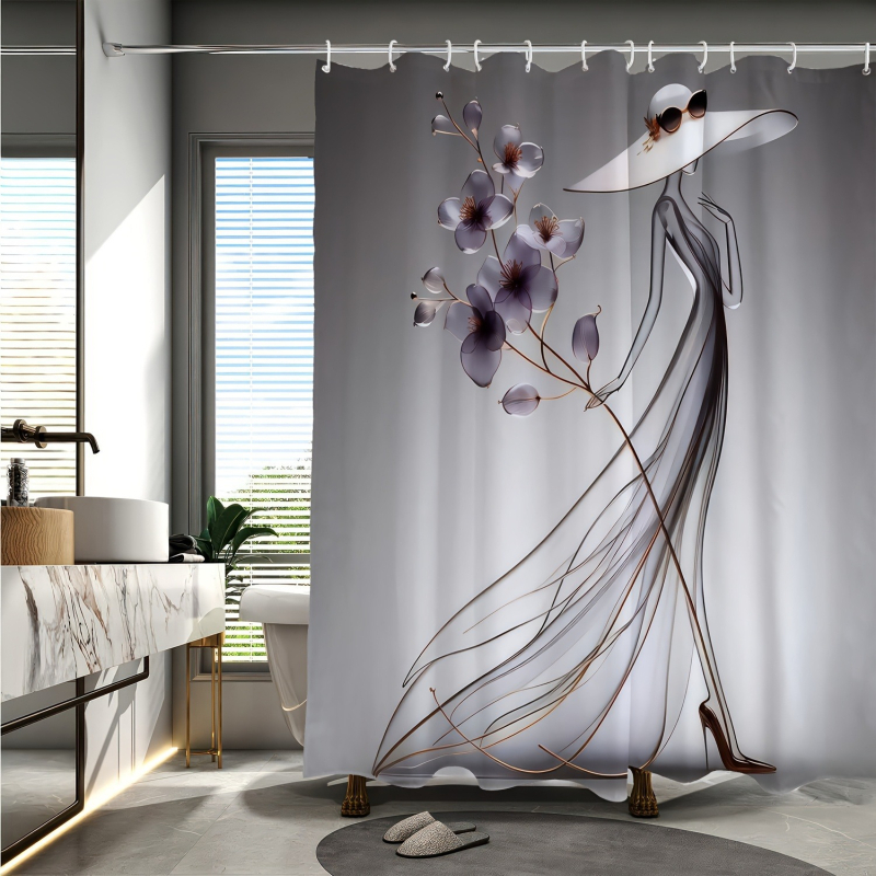 Душ завеса – полиестер, модерен минималистичен стил, възможност за добавяне на лого, персонализирана според чертежи