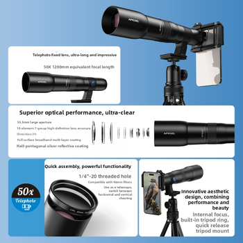 APEXEL T30X/T50X mobilný teleobjektív pre smartfóny, univerzálna kompatibilita, 50x zoom pre vonkajšie snímanie